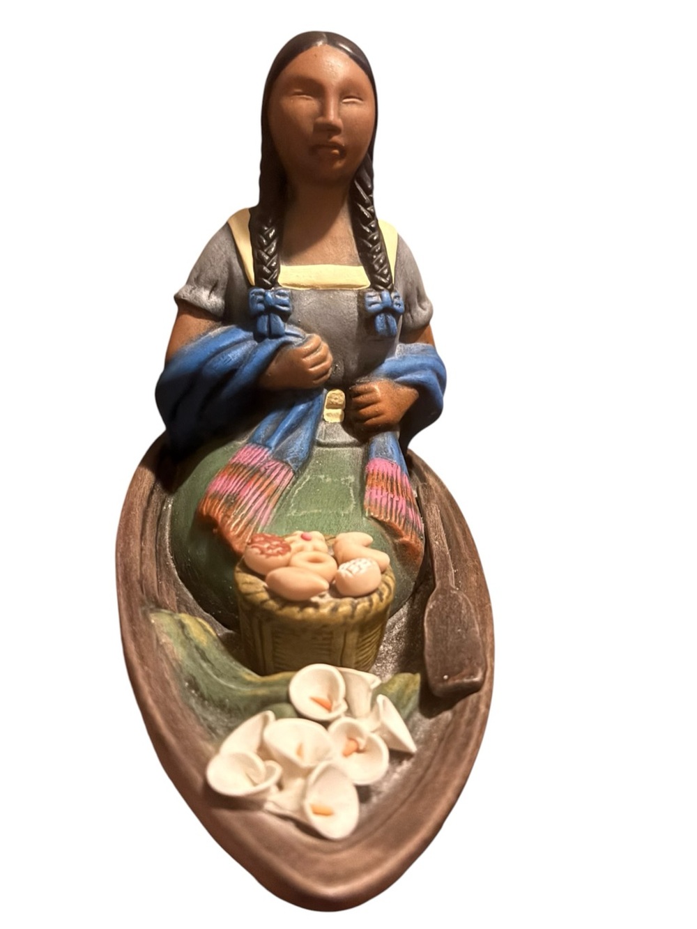 Vintage Mexican Folk Art Terracotta Figurine: The Canoe / Boat Figurine